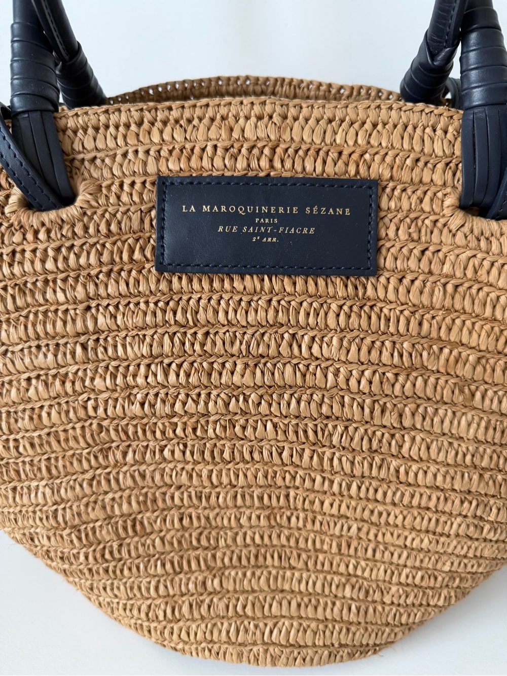 Sézane Justine Basket Bag in Deep Natural Raffia and Navy Handles - Picture 5 of 15